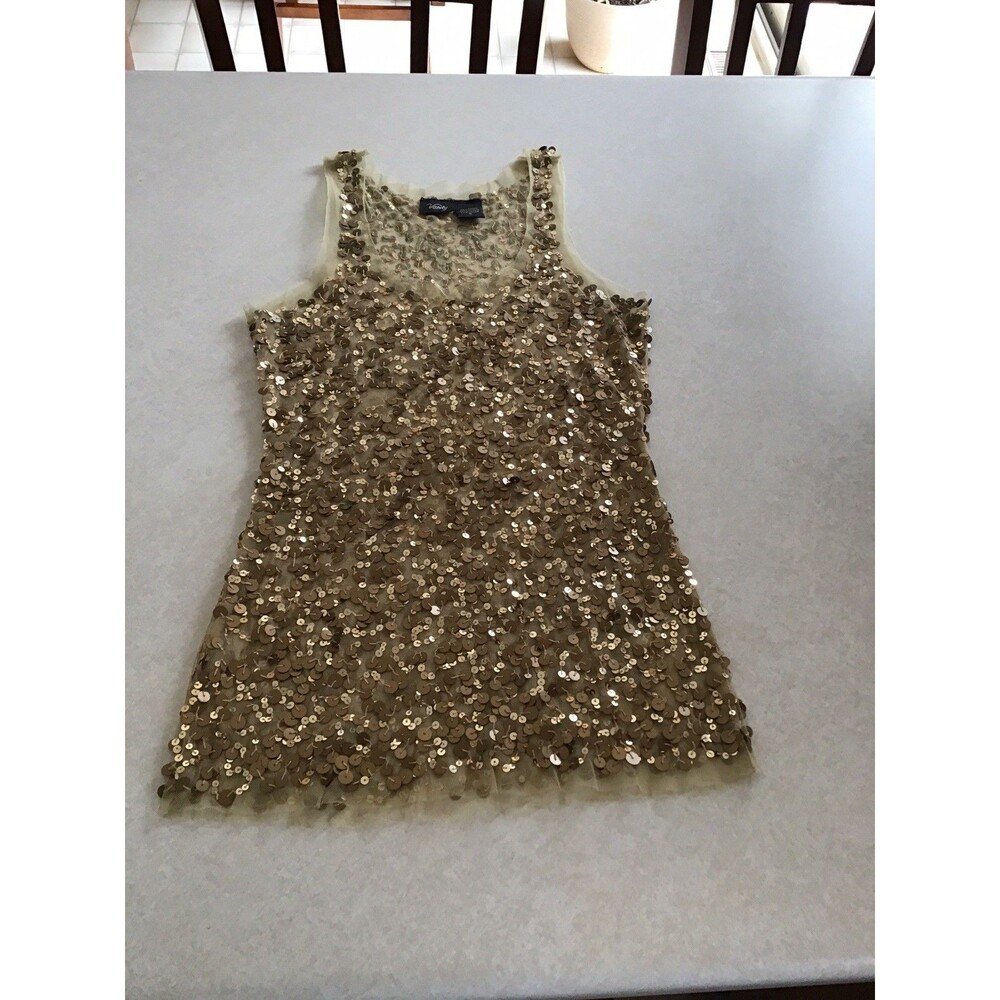 Vanity Womens Mesh Sequin Gold Fairy Grunge Festival Cami Size S Preppy Y2K - Picture 3 of 7